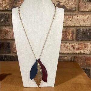 Jade & Jasper leather and gold tone boho leaf necklace